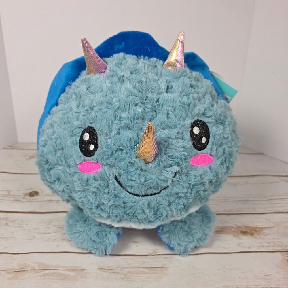 Reversible Plush Dinosaur Toy "Donnie" Blue & Pink Smiling Happy Horns With Grum